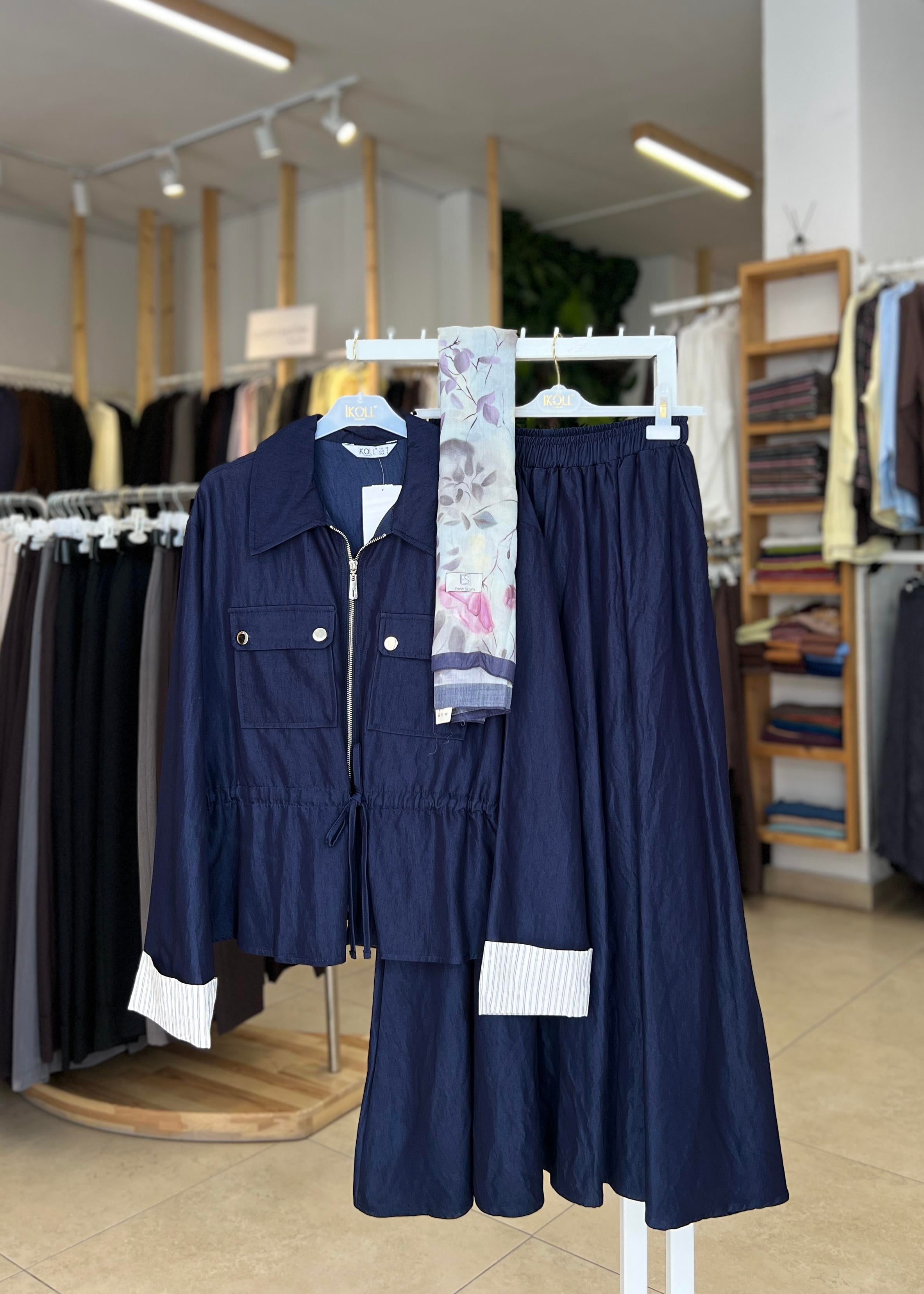 GARNİLİ DENİM GÖRÜNÜMLÜ TAKIM