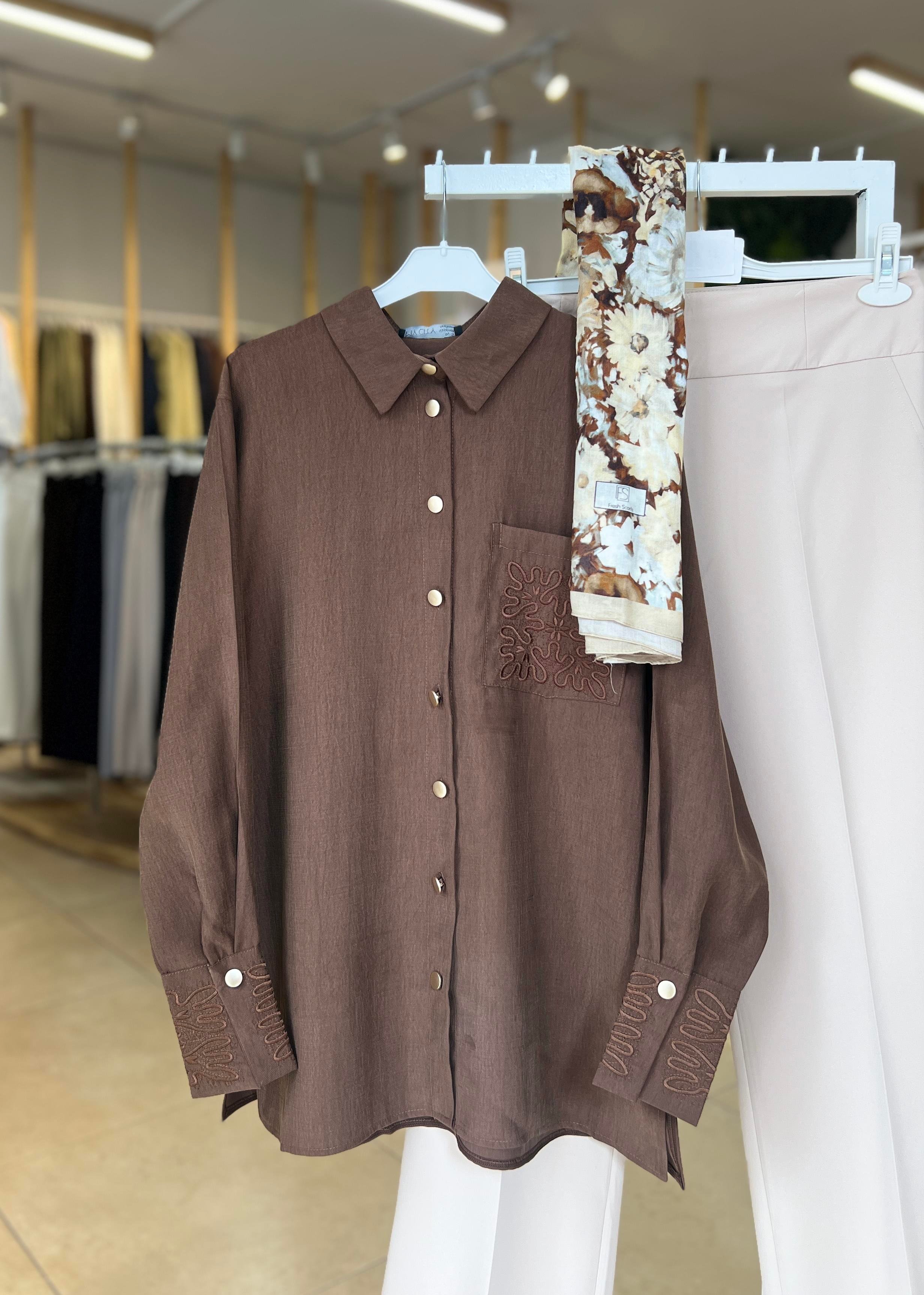 NAKIŞLI TENCEL GÖMLEK