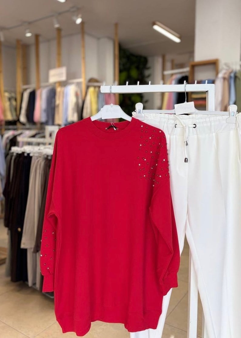 TAŞ VE İNCİ DETAYLI SWEAT