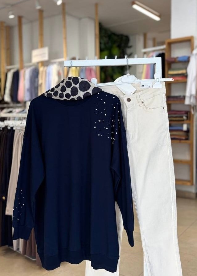 TAŞ VE İNCİ DETAYLI SWEAT
