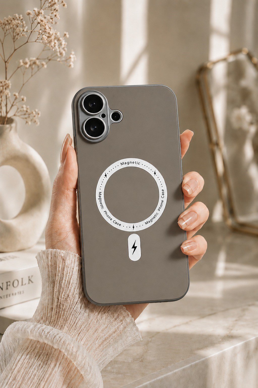 İPhone 16 PLUS KAMERA KORUMALI MAGSAFE KAPAK BUSINESS KAHVERENGİ