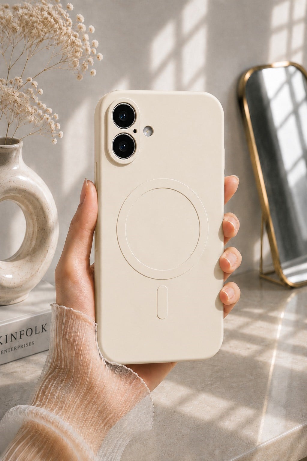 iPHONE 16 PLUS MAGSAFE KAMERA KORUMALI KILIF KREM
