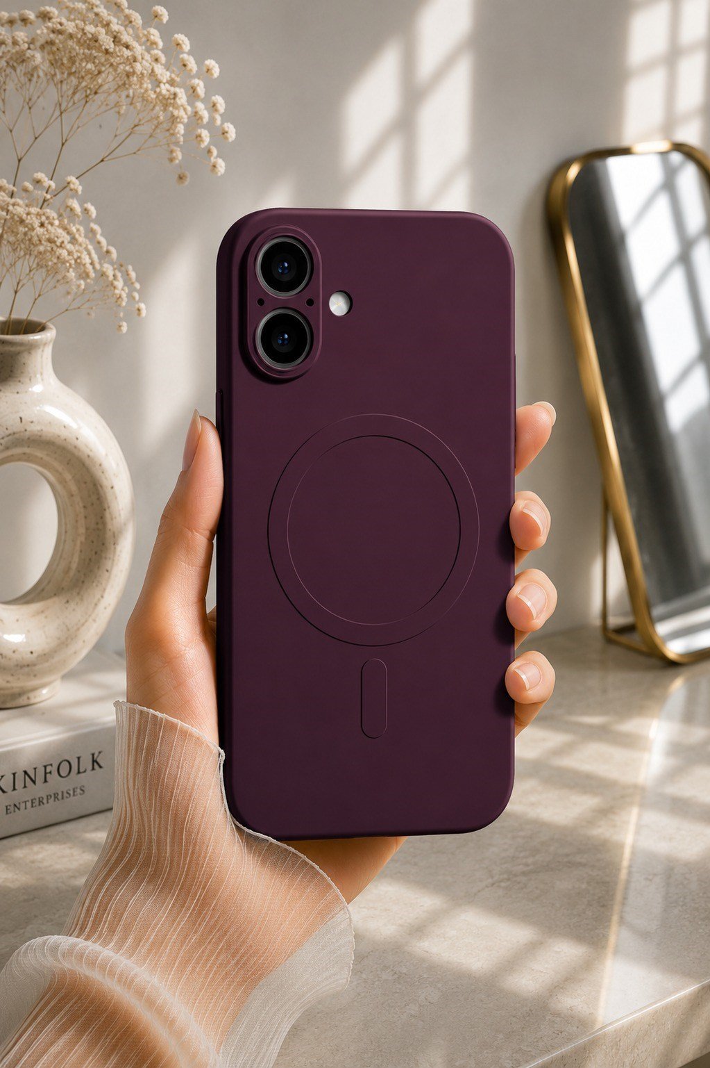iPHONE 16 PLUS MAGSAFE KAMERA KORUMALI KILIF BORDO