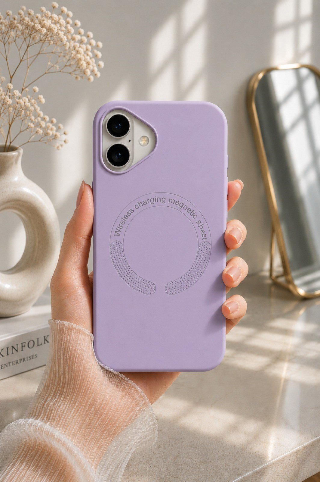 iPHONE 16 PLUS MAGSAFE KILIF LEATHER KAPAK LİLA
