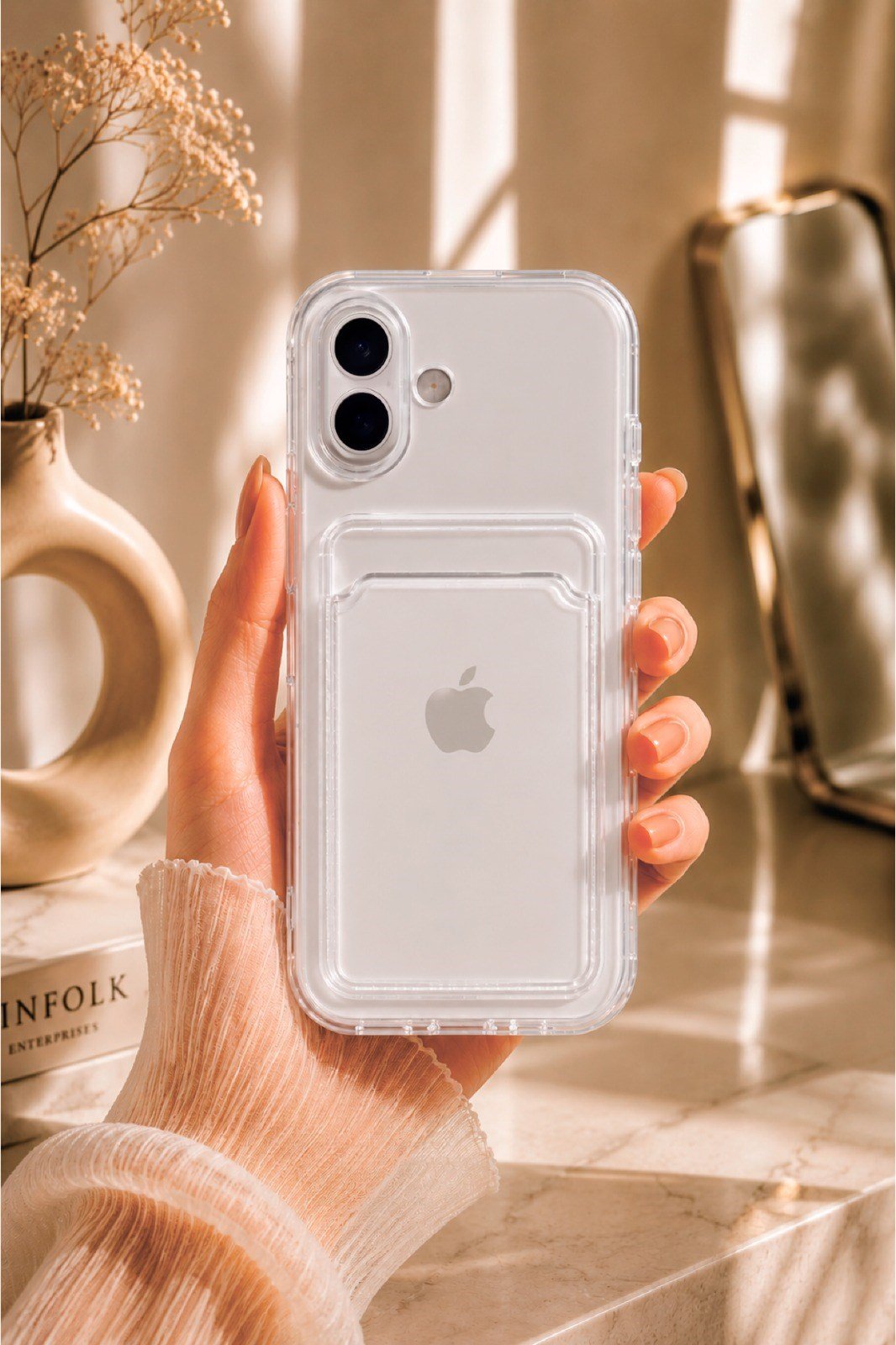 iPHONE 17 KAMERA KORUMALI KAPAK CÜZDANLI ŞEFFAF KILIF