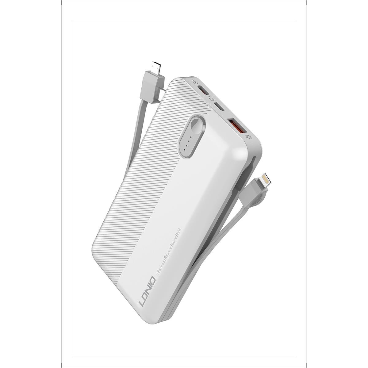 LDNIO 20.000 MAH POWERBANK DAHİLİ 3İN1 KABLO PL2014 WHİTE