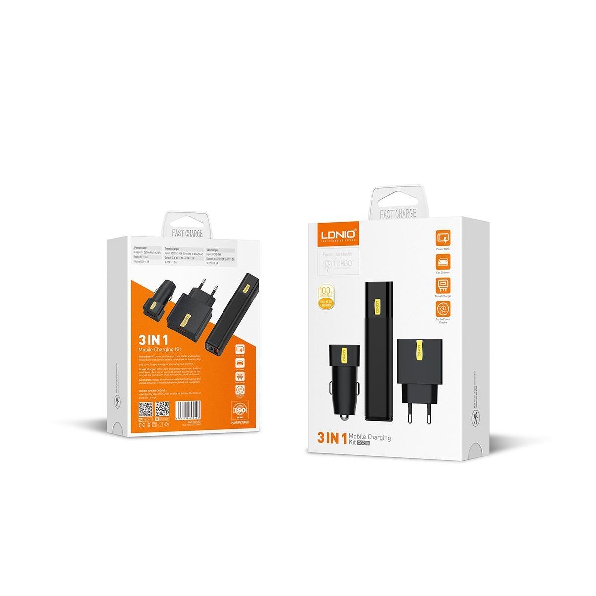 LDNIO POWERBANK HOME CHARGER-CAR CHARGER-3IN1 2.600 MAH CC200