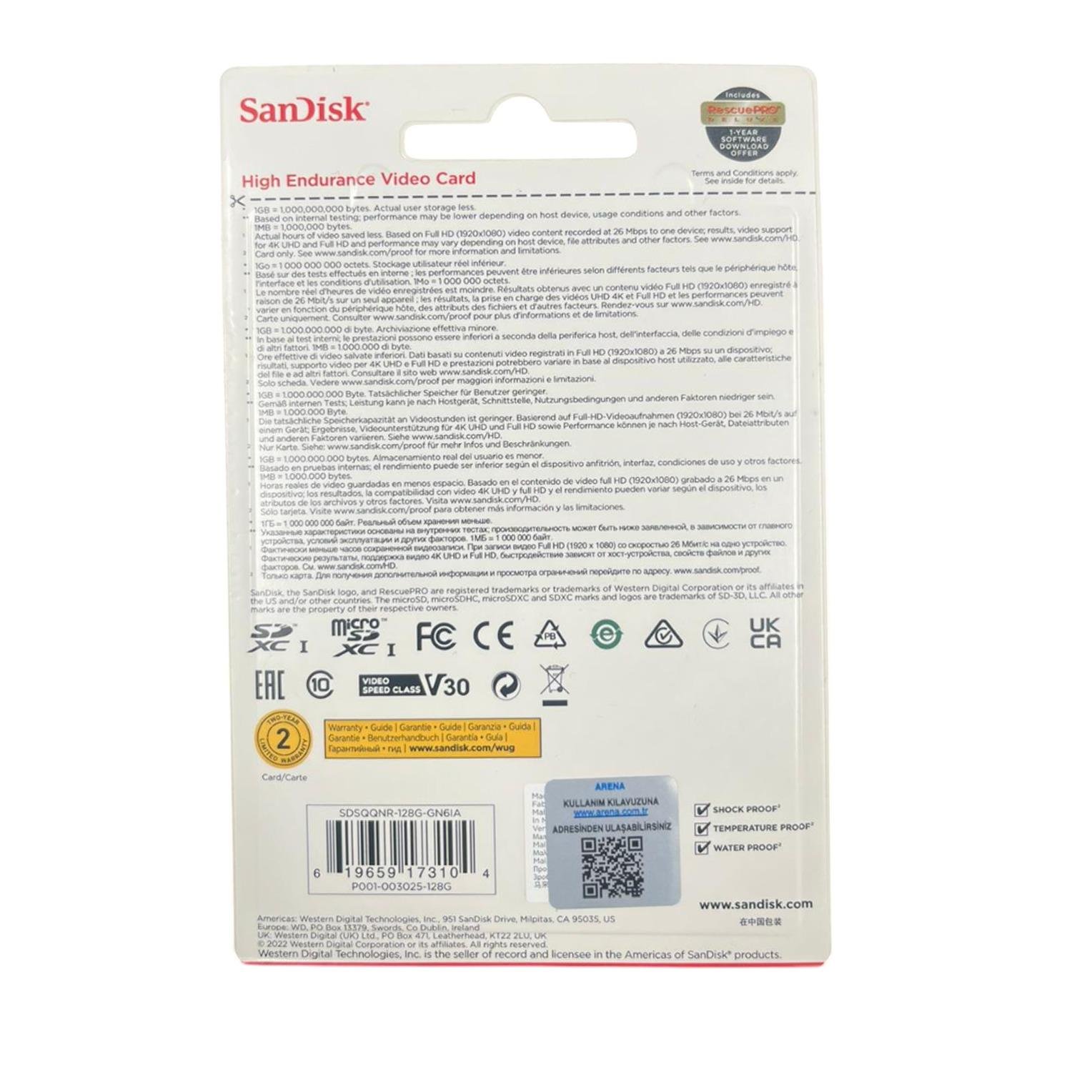 Sandisk High Endurance 128gb 100/40mb/s Microsdxc C10 V30 Hafıza Kartı Sdsqqnr-128g-gn6ıa