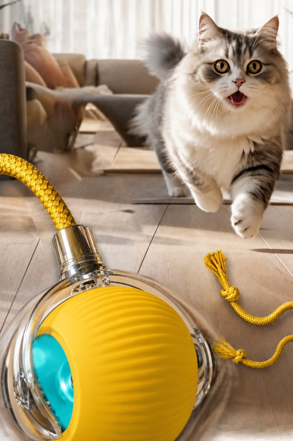 ŞARJLI KEDİ TOPU IŞIKLI HAREKETLİ 3 MODLU KEDİ OYUNCAĞI C02 SARI