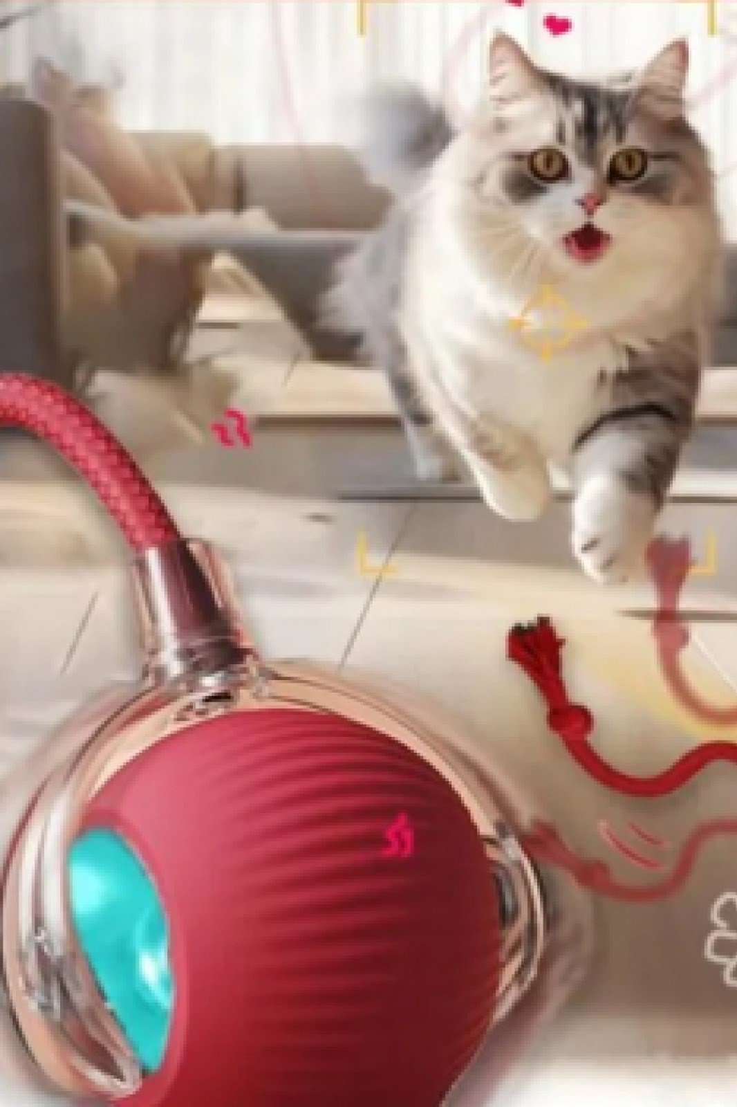 ŞARJLI KEDİ TOPU IŞIKLI HAREKETLİ 3 MODLU KEDİ OYUNCAĞI KIRMIZI C02