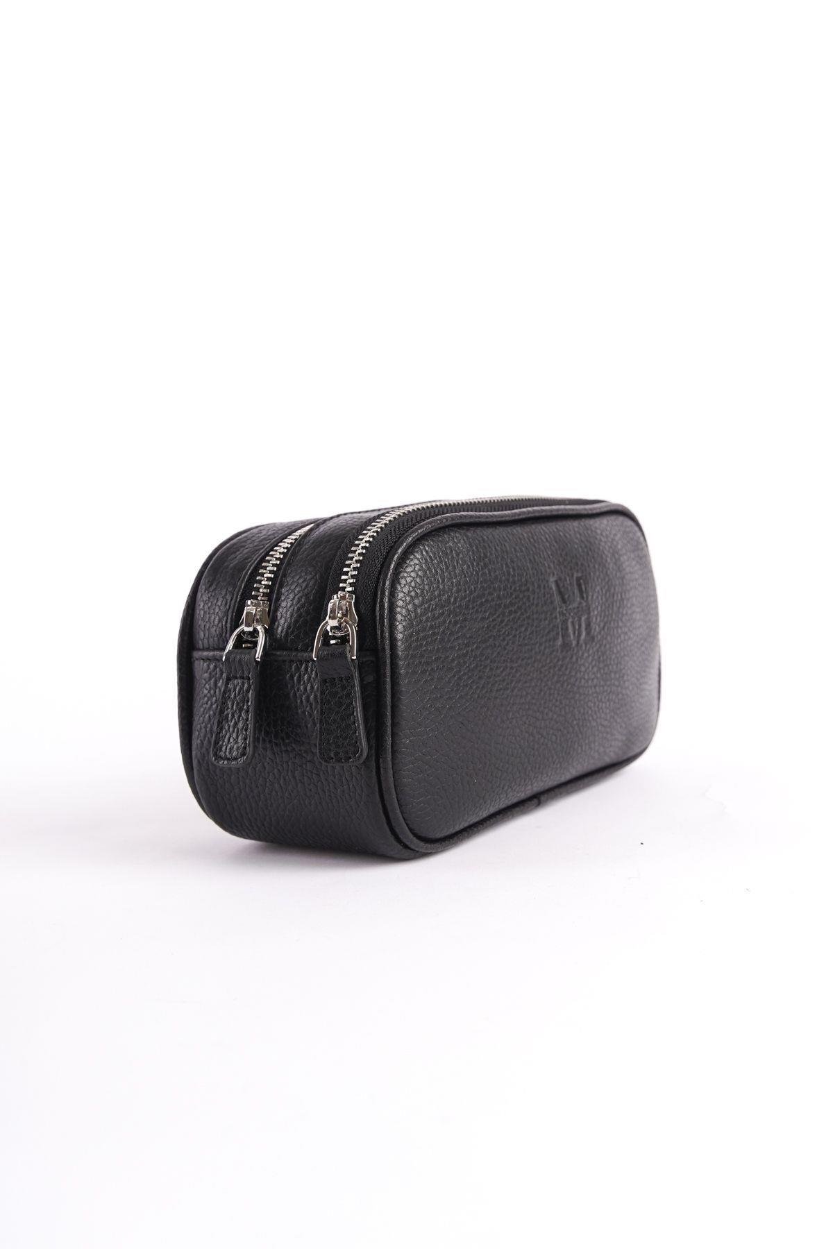 Hakiki Deri Unisex Çift Fermuarlı El Çantası