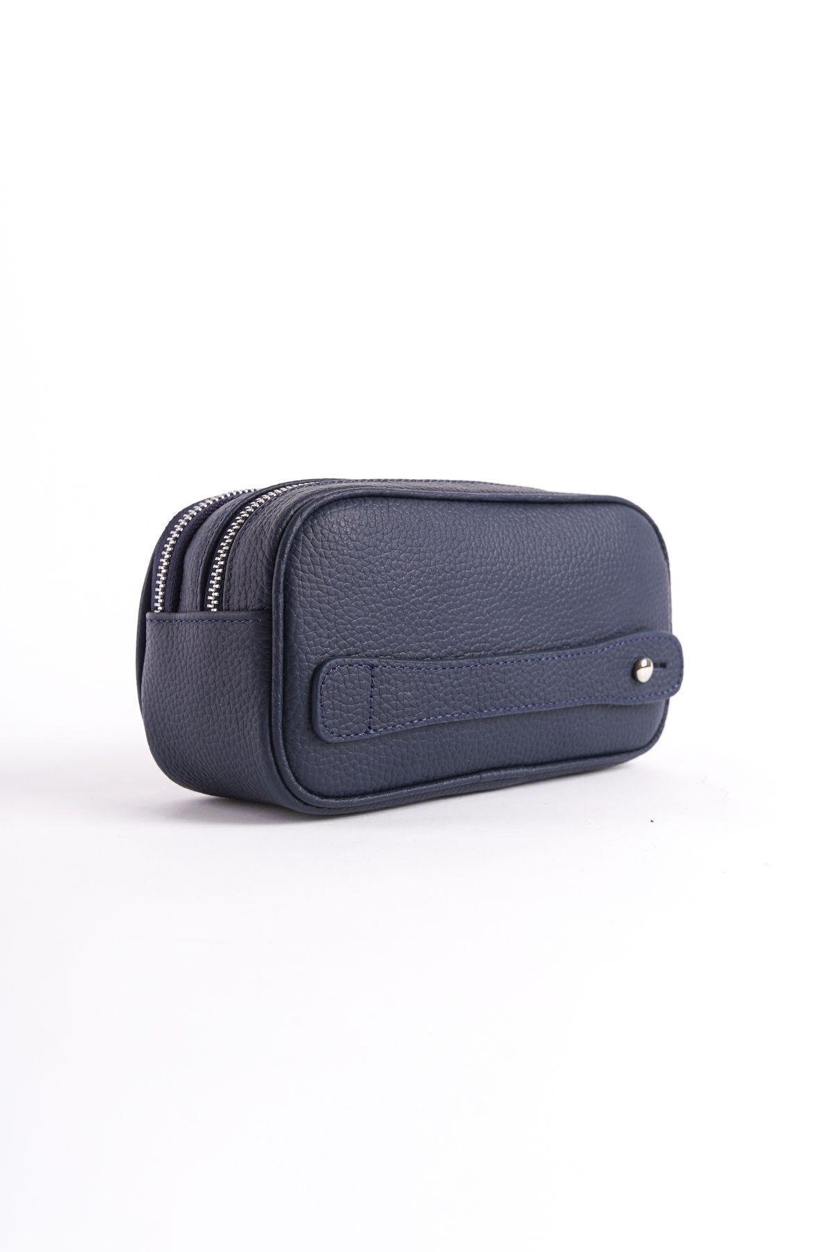 Hakiki Deri Unisex Çift Fermuarlı El Çantası