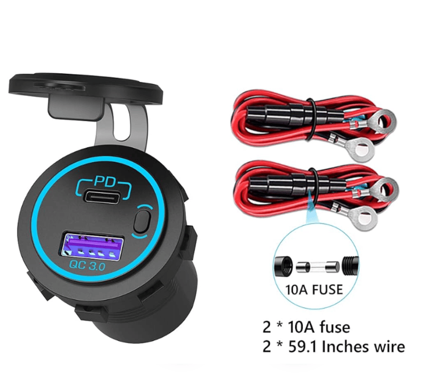 12v Araç & Karavan LED'li USB - Type C Soket | Hızlı Şarj