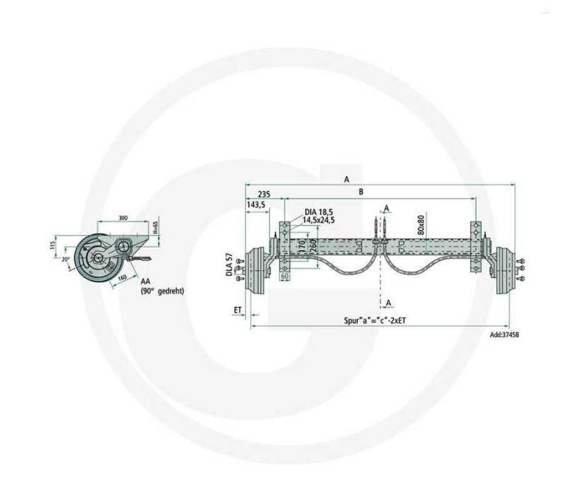 1800 kg Torsiyonlu Aks Frenli Dingil 1850 mm VGB 18-MV