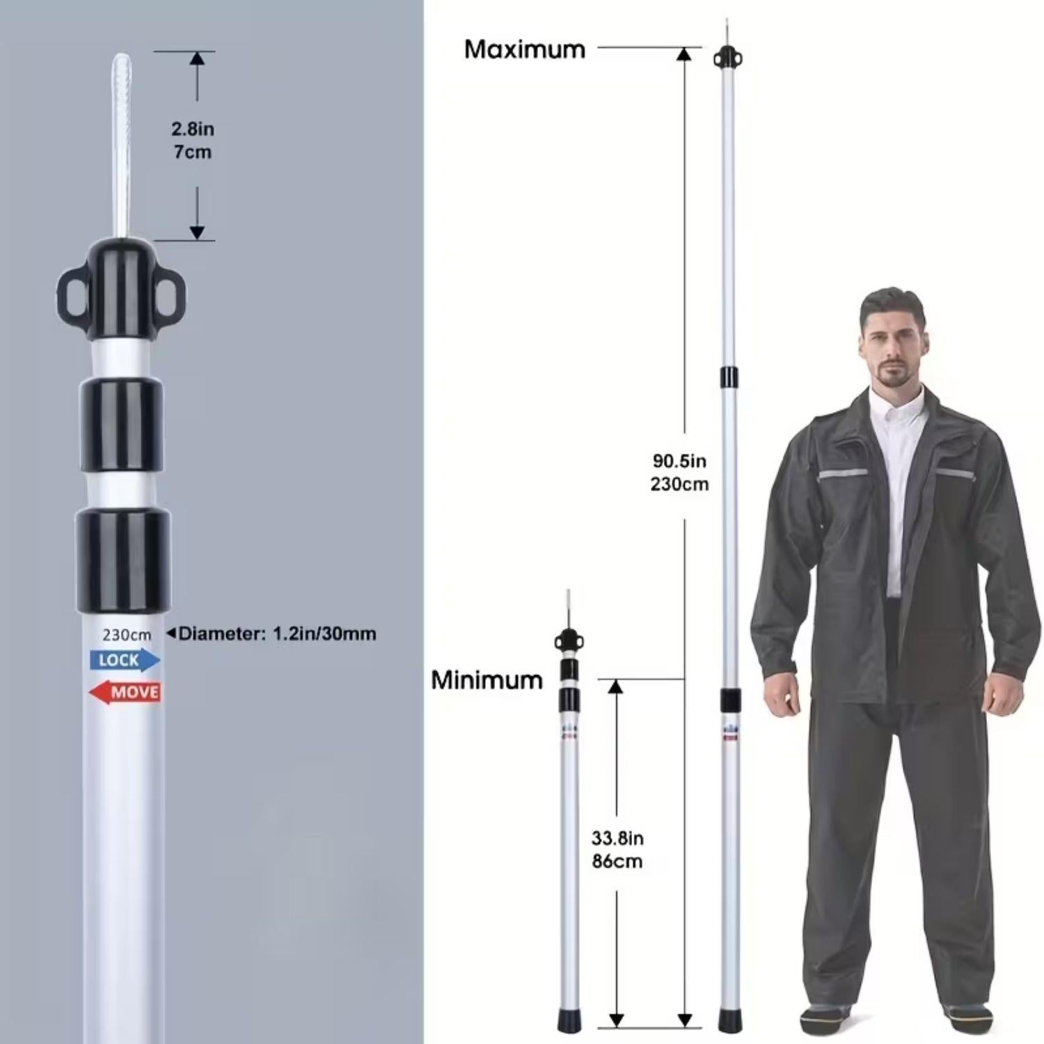 2 Adet Teleskopik Alüminyum Alaşım Çadır & Tente Direği (3 Bölmeli – 2.3 Metre)