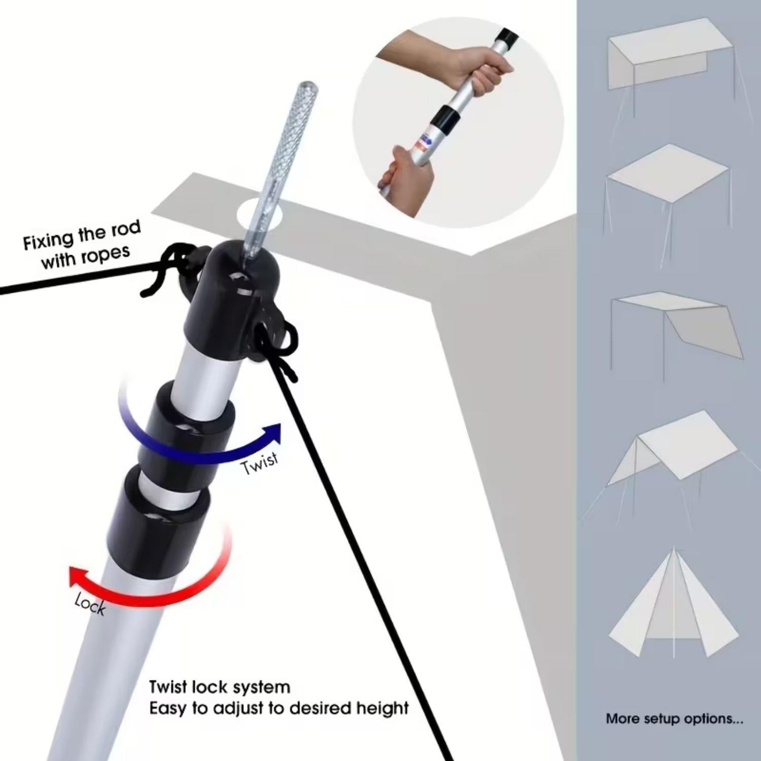 2 Adet Teleskopik Alüminyum Alaşım Çadır & Tente Direği (3 Bölmeli – 2.3 Metre)