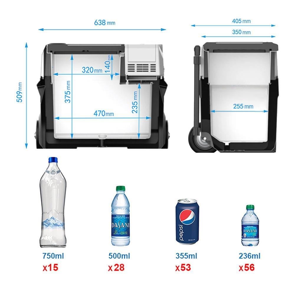 Acopower PX40 12/24/220Volt 40Litre Kompresörlü Tekerlekli Outdoor Oto Buzdolabı (Akü Dahil Değildir)