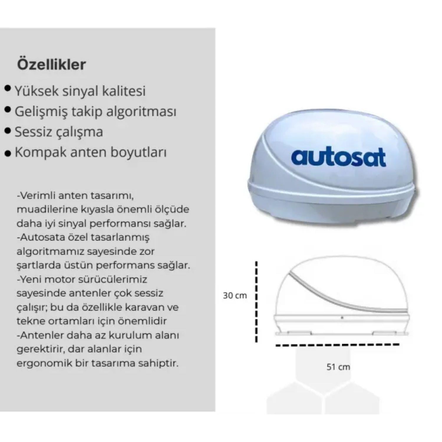 Autosat SMA30 Multi 3 Çıkışlı Karavan ve Marin Uyumlu Otomatik Uydu Anteni