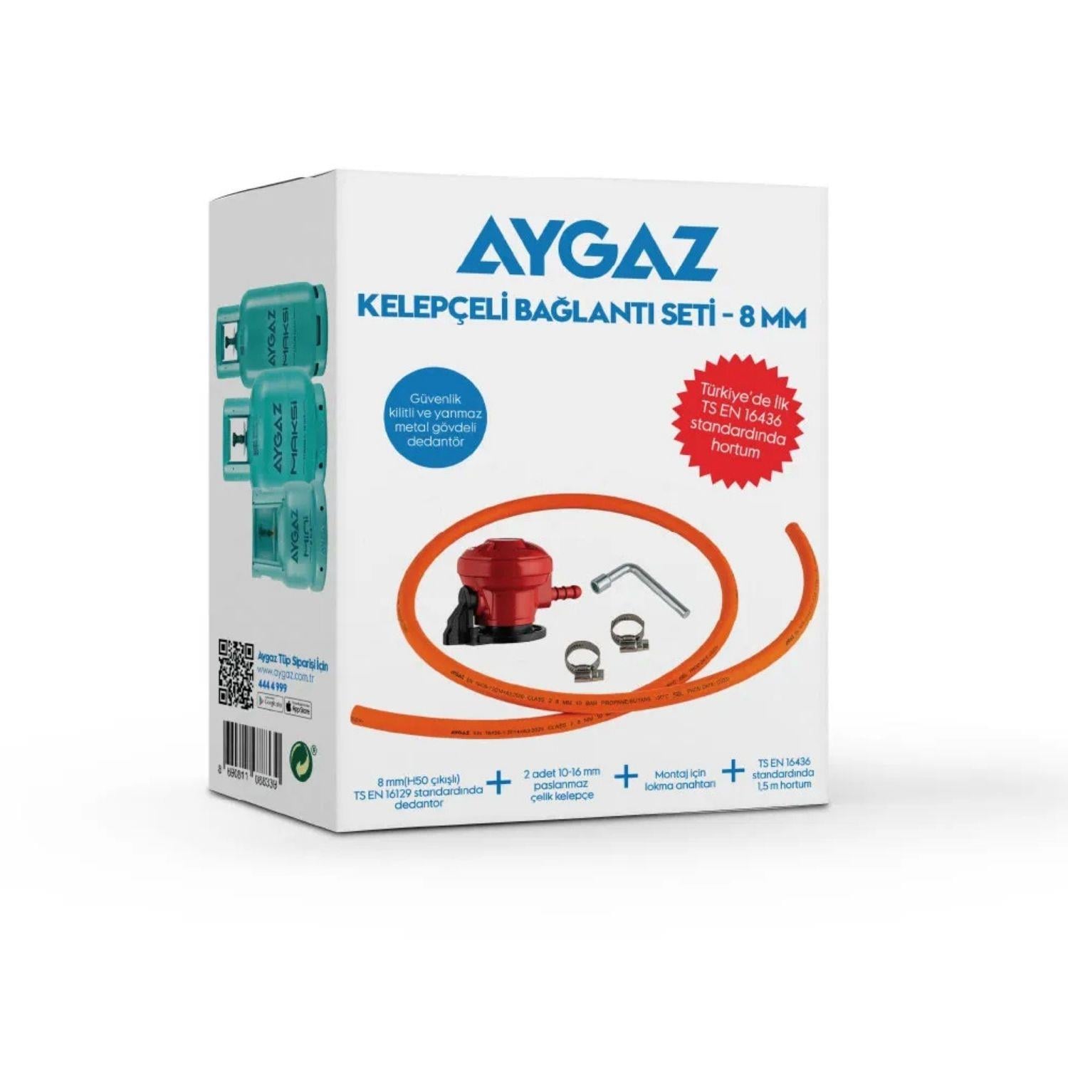Aygaz Kelepçeli Bağlantı Seti 8 mm – Dedantör + Hortum + Kelepçe Seti