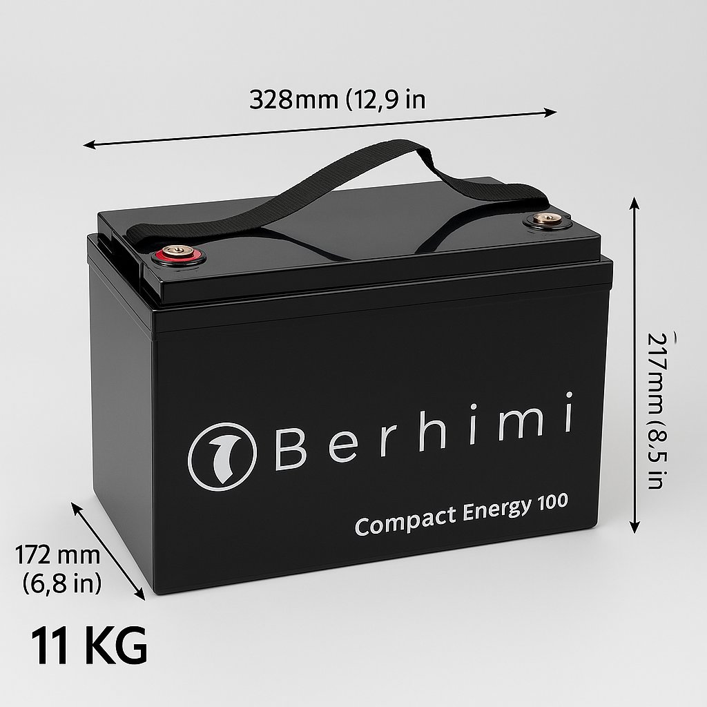 Berhimi Compact Energy 100 – 12V 100Ah Bluetooth'lu IP67 LiFePO4 Lityum Karavan & Marin Aküsü