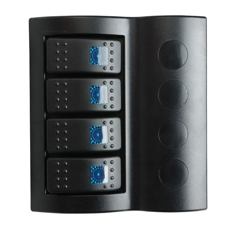 BFY Marin Otomatik Sigortalı Işıklı Switch Panel, 4 Anahtar, Mavi