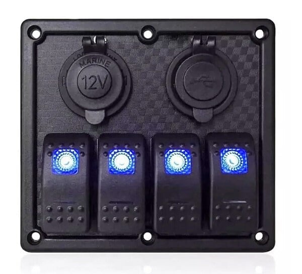 BFY Sigortalı Switch Panel USB + 12V Çakmaklık, 4 Anahtarlı