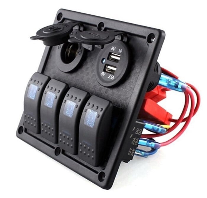 BFY Sigortalı Switch Panel USB + 12V Çakmaklık, 4 Anahtarlı