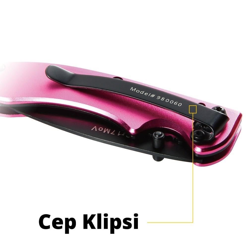 CAT DA980060 Kemer Askı Kancalı Katlanabilir 15CM Paslanmaz Çelik Pembe Kamp Çakısı