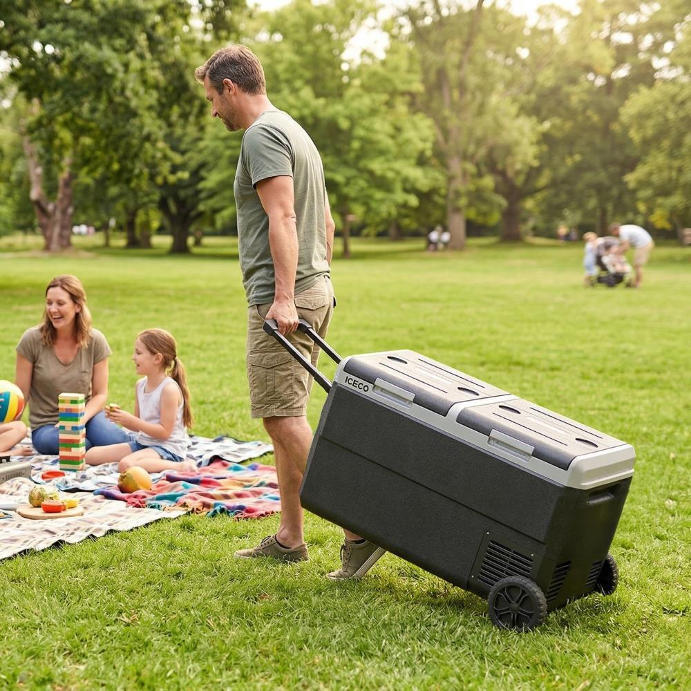 ICECO MCD95D 12/24Volt 95 Litre Kompresörlü Çift Bölmeli Tekerlekli Outdoor Oto Buzdolabı/Dondurucu