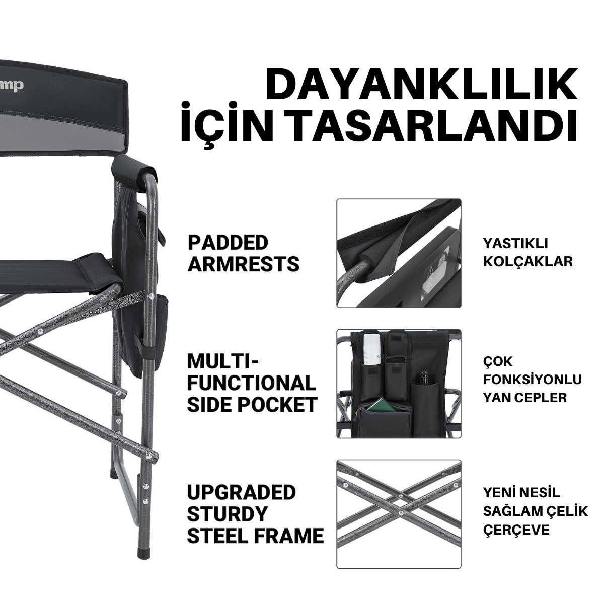 KingCamp Ash Comfort İkili Set Katlanır Kamp Sandalyesi Grey