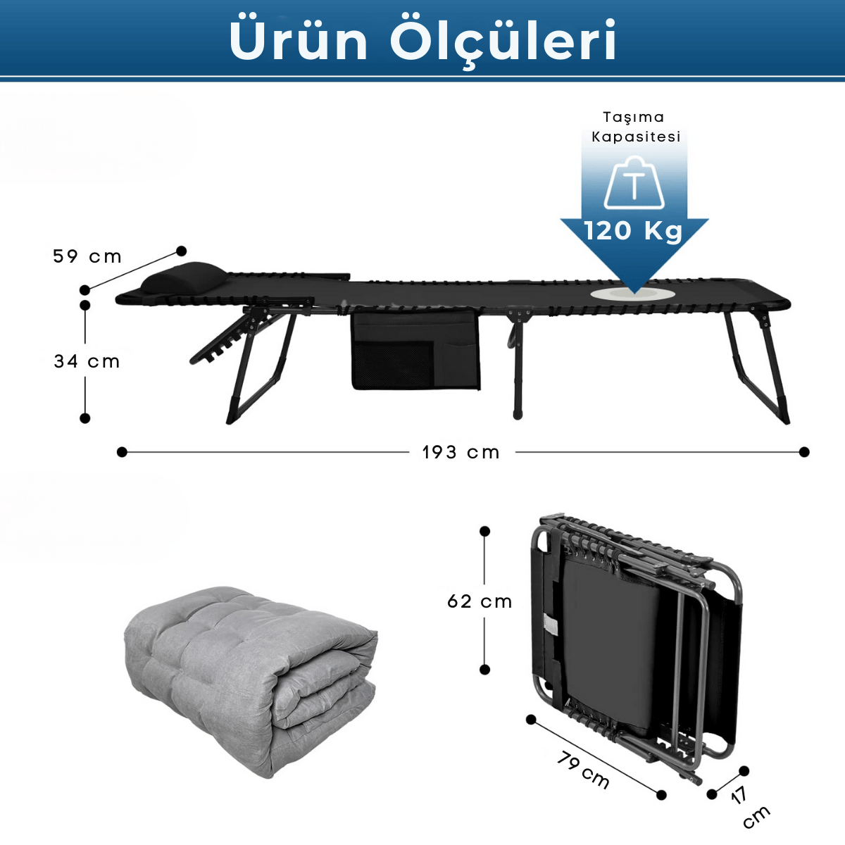 KingCamp Berlin Cool Plus 5 Kademeli Katlanır Şilteli Şezlong & Kampet