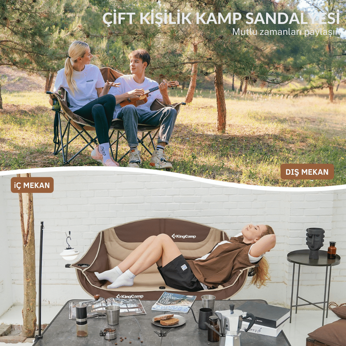 KingCamp Loveseat Double Çift Kişilik Katlanır Kamp Sandalyesi Coffee