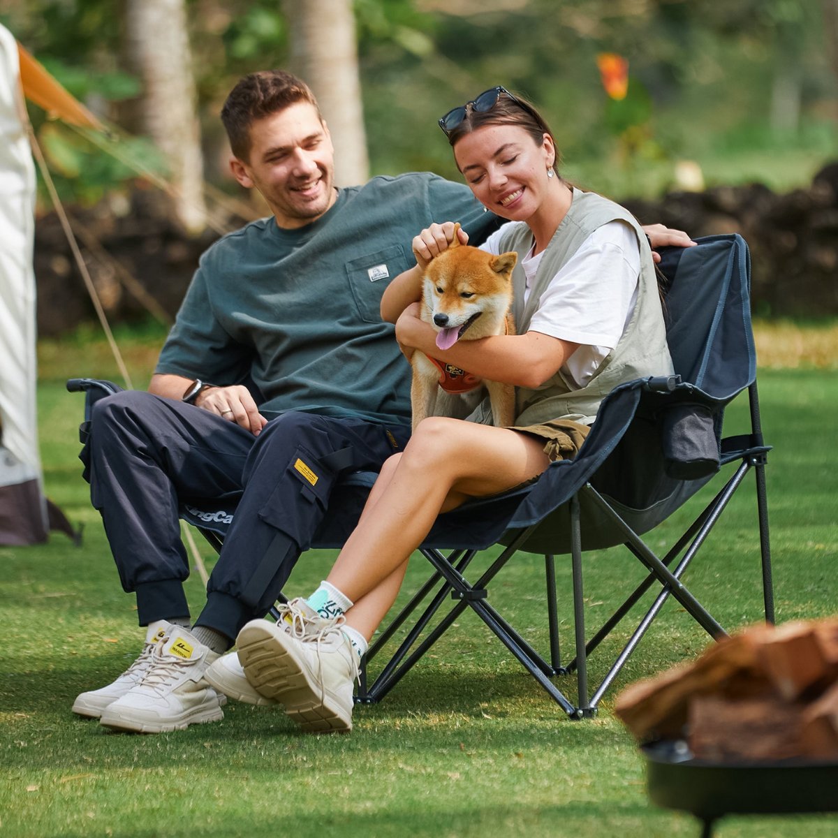 KingCamp Loveseat Plus XXL Çift Kişilik Katlanır Kamp Sandalyesi Black