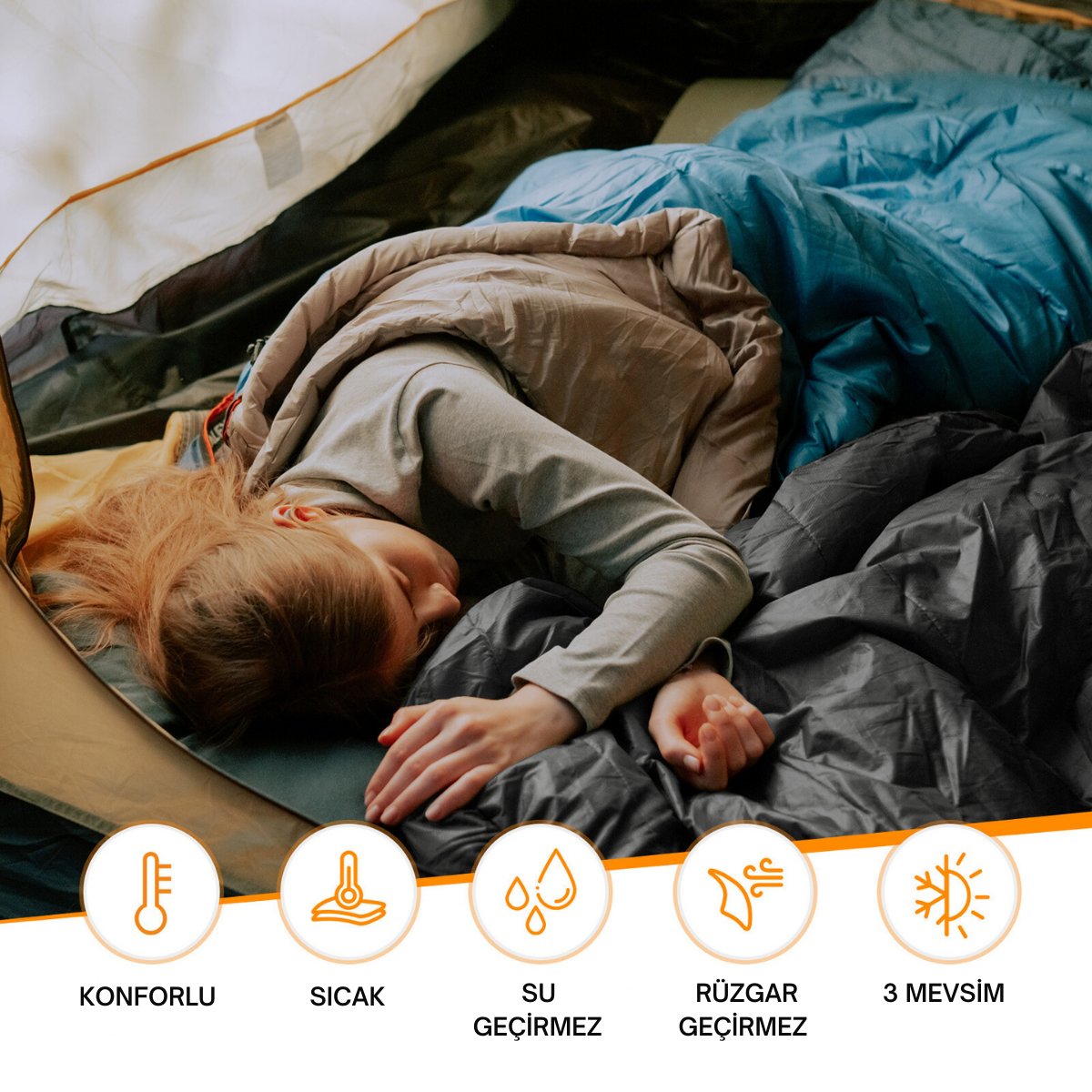 KingCamp Oxygen 250-D Çift Kişilik Yastıklı Uyku Tulumu M.Grey