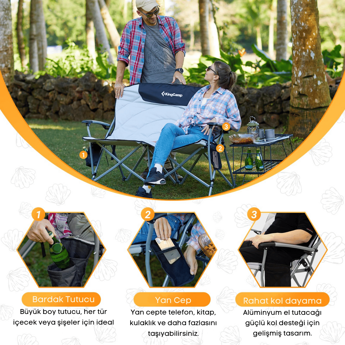 KingCamp Polar Comfort Loveseat Çift Kişilik Katlanır Kamp Sandalyesi