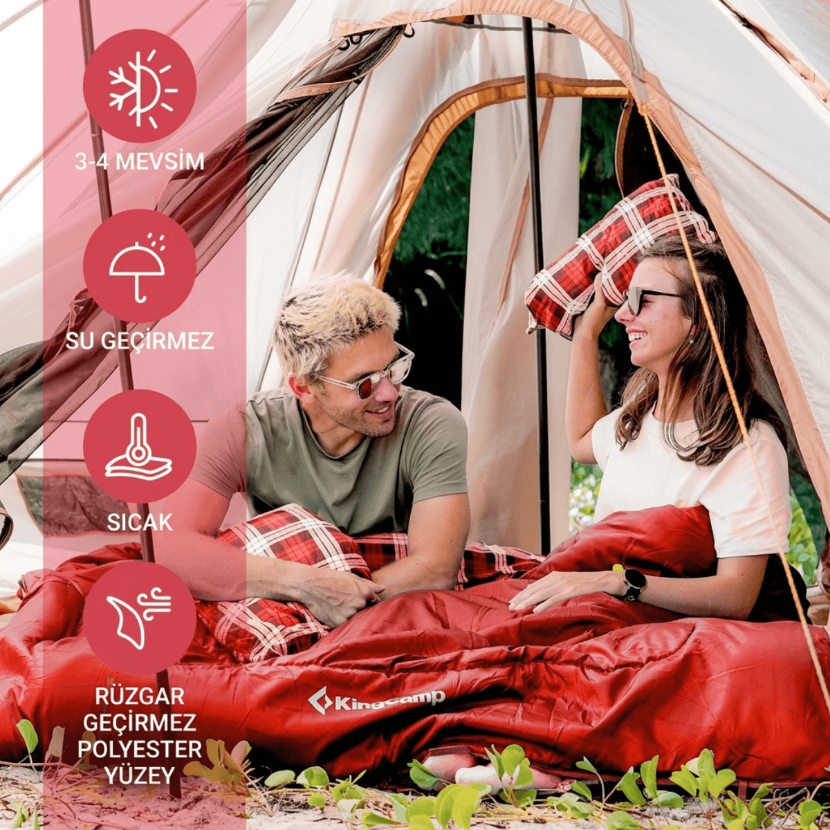 KingCamp Snowflake 300-D Ultra Çift Kişilik Uyku Tulumu Red