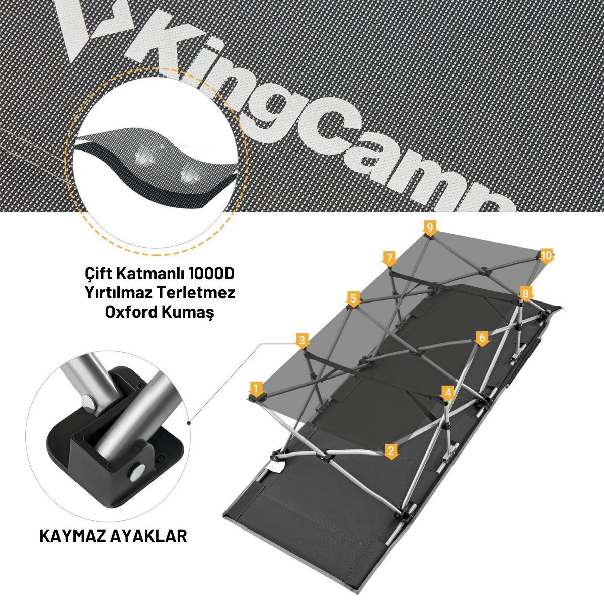 KingCamp Willow Ultra Katlanır Kampet Portatif Kamp Yatağı Grey
