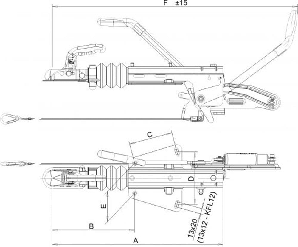 KNOTT 1100-2000 kg V Modeli Frenli Kaplin (Çeki Oku) K20-B N3