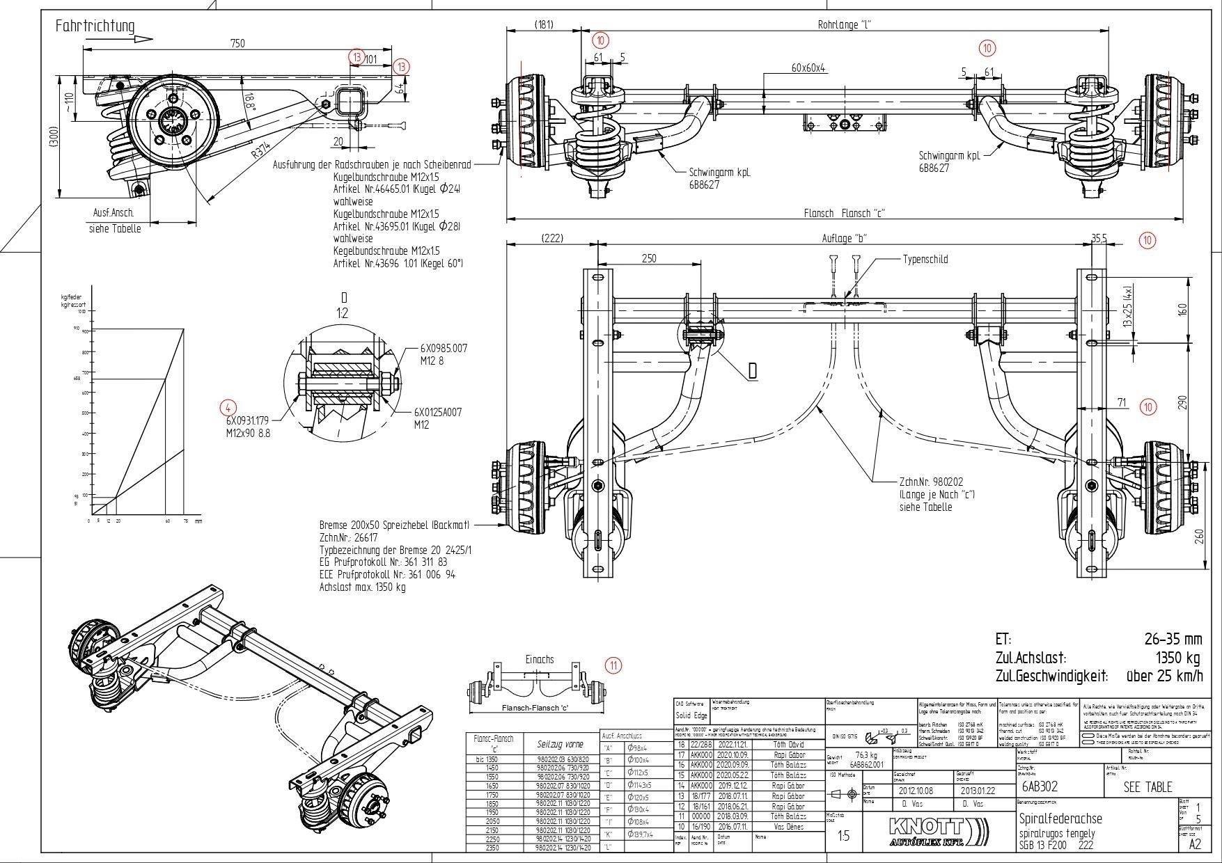 Knott 1350 kg Bağımsız Süspansiyonlu Dingil 1200 mm
