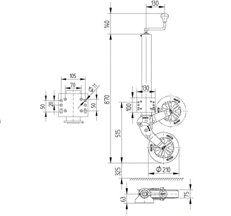 Knott 500 kg 60 mm Krikolu Ön Destek Tekeri Katlanır Tip Flanşlı