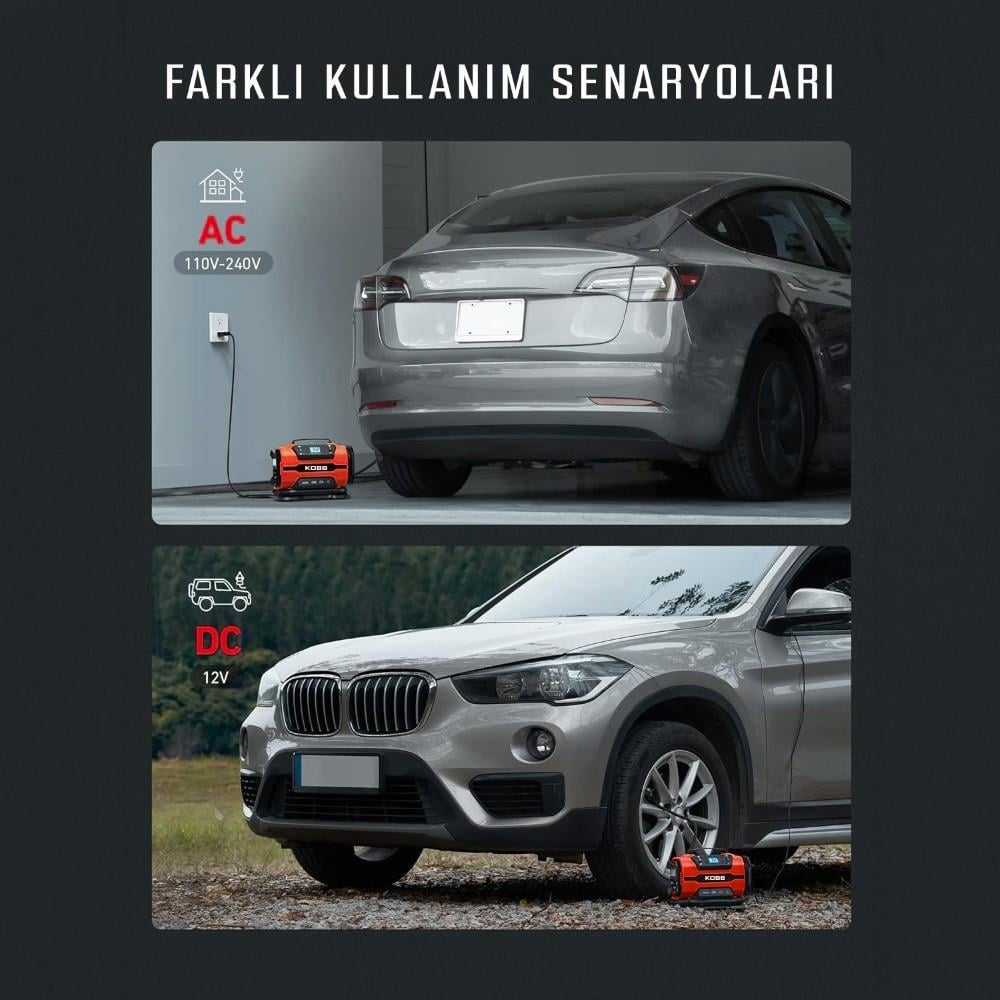 KOBB KB301 12Volt 220Volt 150 PSI Ayarlanabilir Dijital Basınç Göstergeli Lastik ve Yatak Şişirme Pompası