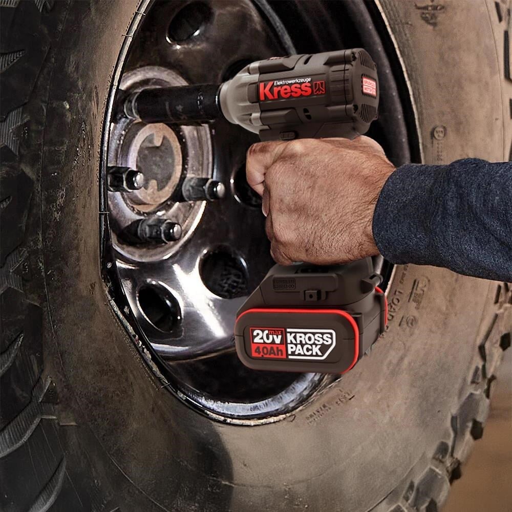 Kress KUB30.2SET 20Volt/4.0Ah. Li-ion Çift Akülü 300Nm Kömürsüz Profesyonel Şarjlı Somun Sıkma + 4 Parça Derin Lokma Seti