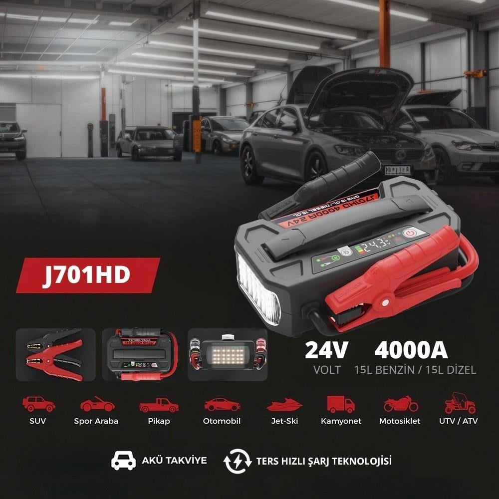 Lokithor J701HD 24V 4000Amp Li-Polimer Akıllı Akü Takviye + Powerbank + Led Lamba