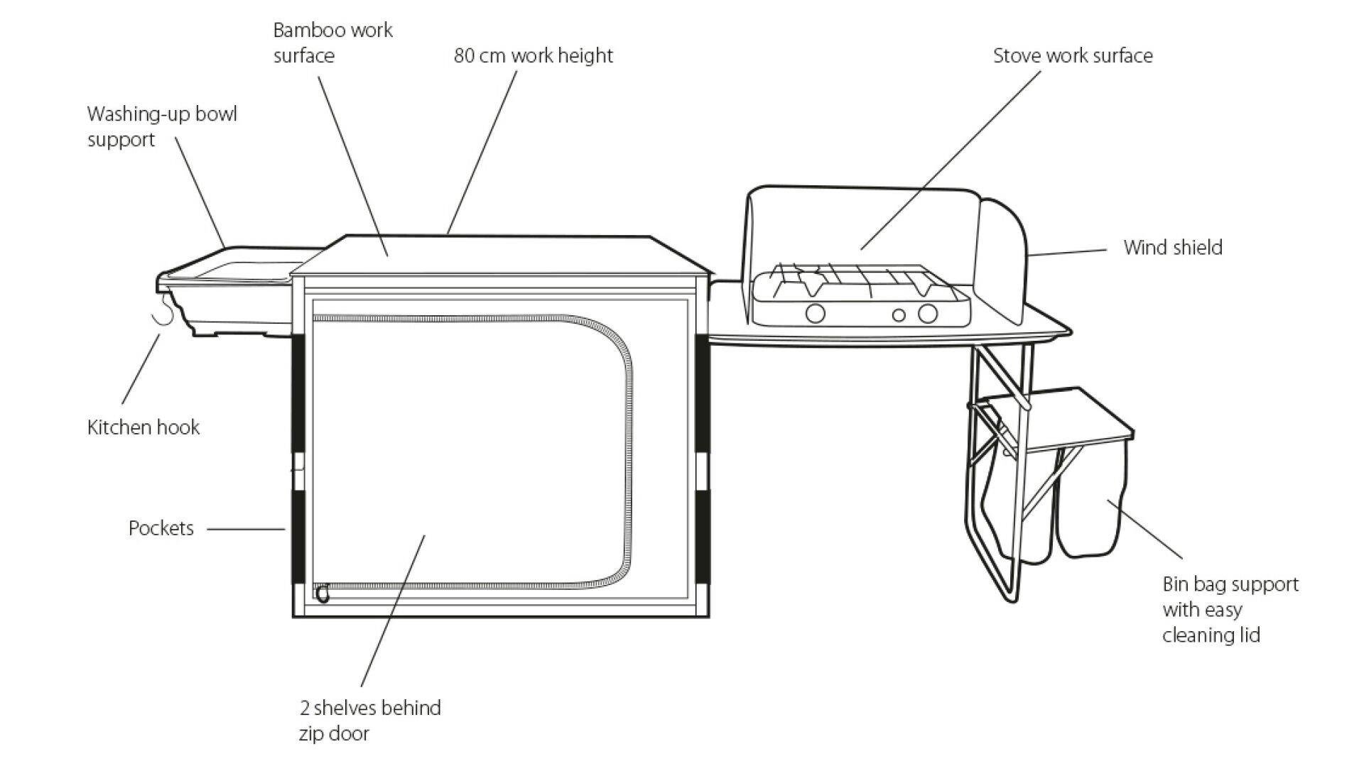 Outwell Padres Kitchen Table w.Side Unit Portatif Kamp Mutfağı