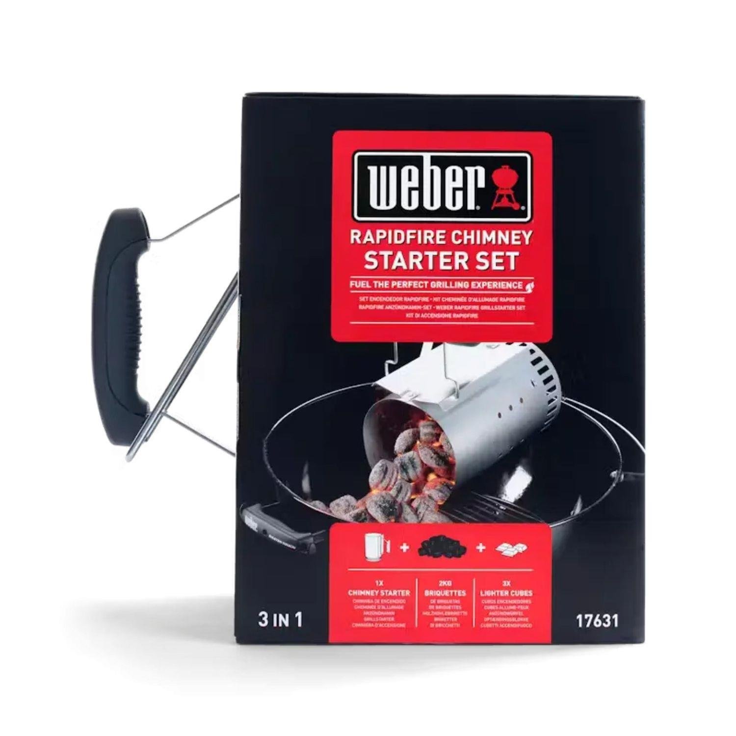 Weber Mangal Kömürü Tutuşturma Seti – 2 kg Briket + Rapidfire Baca Başlatıcı + Ateşleyici Küp