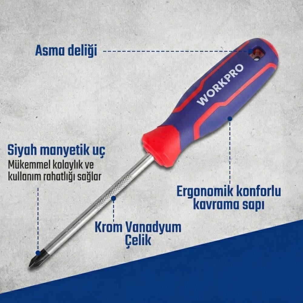 WORKPRO WP200551 21 Parça CR-V Duvar Askı Aparatlı Profesyonel Manyetik Tornavida Seti