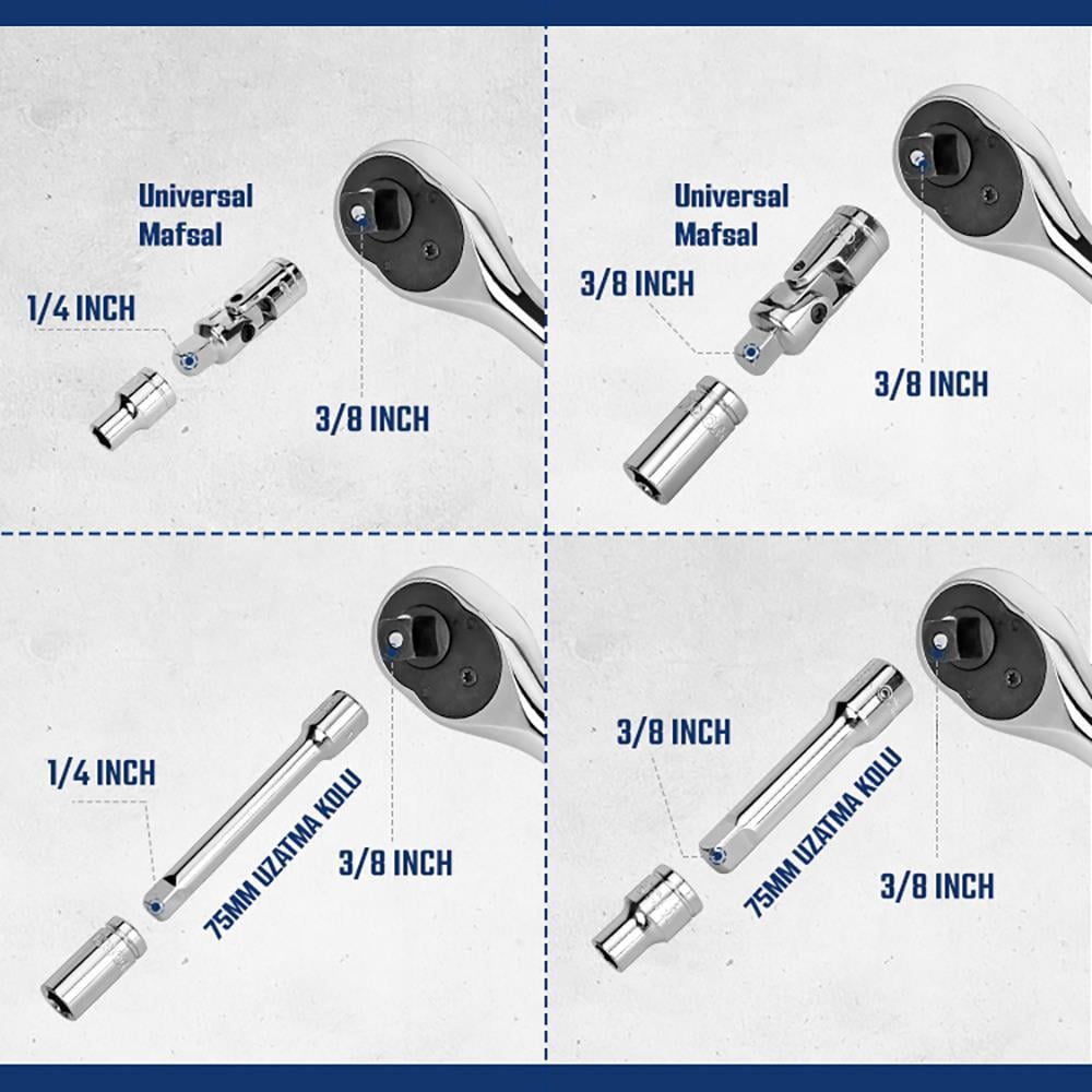 WORKPRO WP202524 1/4'’ 3/8’’ Metrik 75 Parça Cr-V Profesyonel Lokma Takımı
