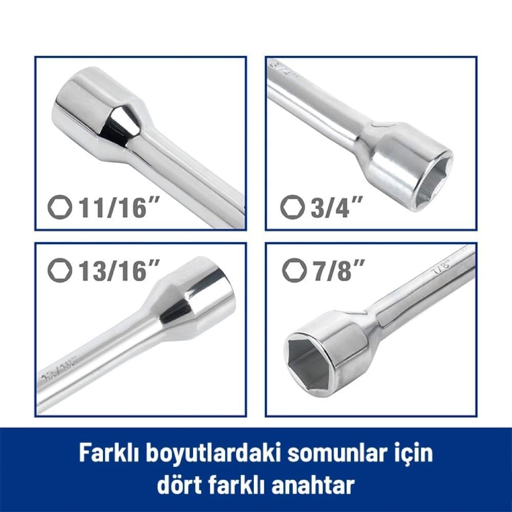 WORKPRO WP314005 17 19 21 23 Cr-V 400mm 4 Kollu Profesyonel Bijon Anahtarı