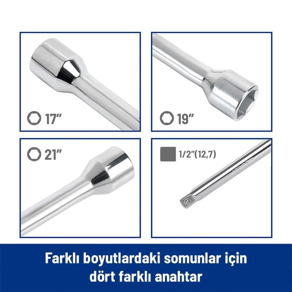 WORKPRO WP314006 17 19 21 1/2’’ Cr-V 400mm 4 Kollu Profesyonel Bijon Anahtarı