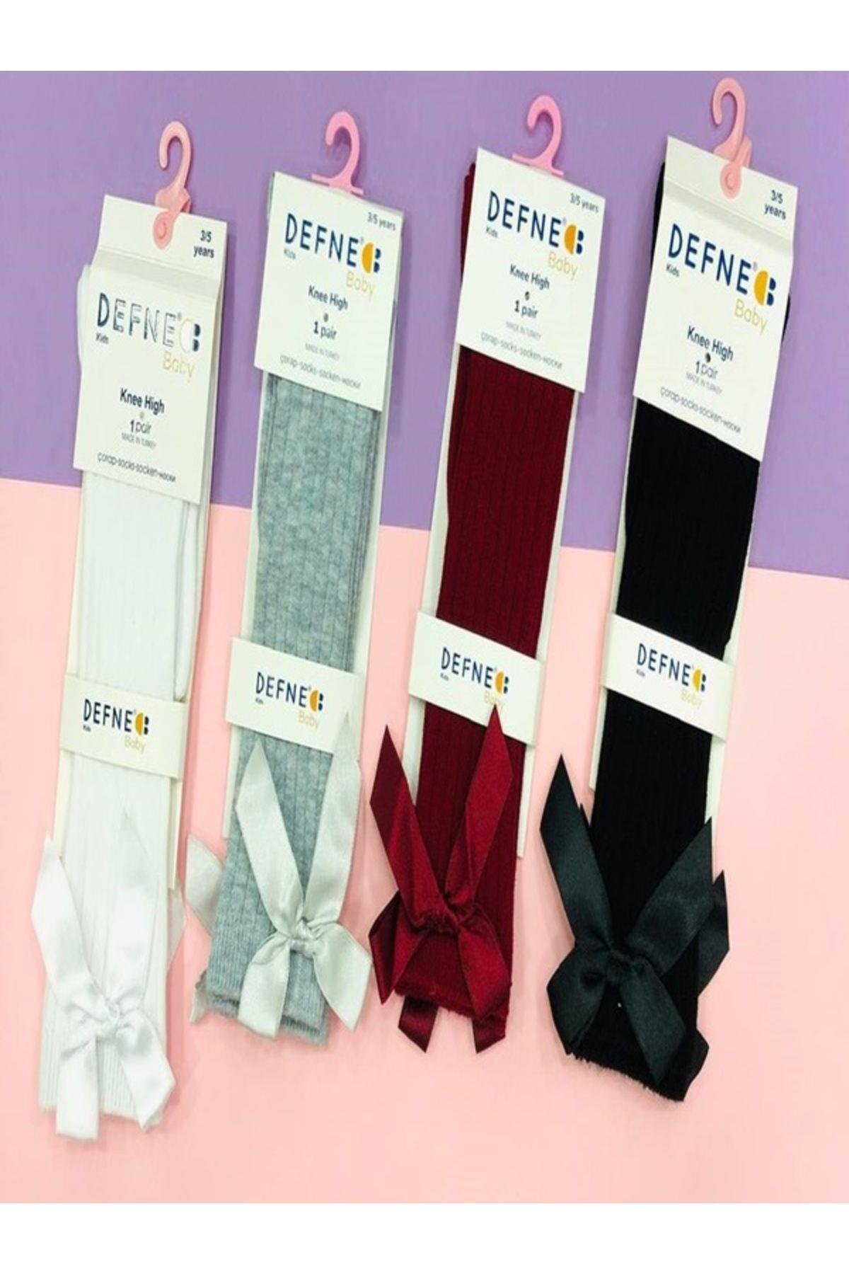 1 Adet Kız Çocuk Çizgili Fiyonklu Kurdele Detaylı Siyah Desenli Dizaltı Çorabı